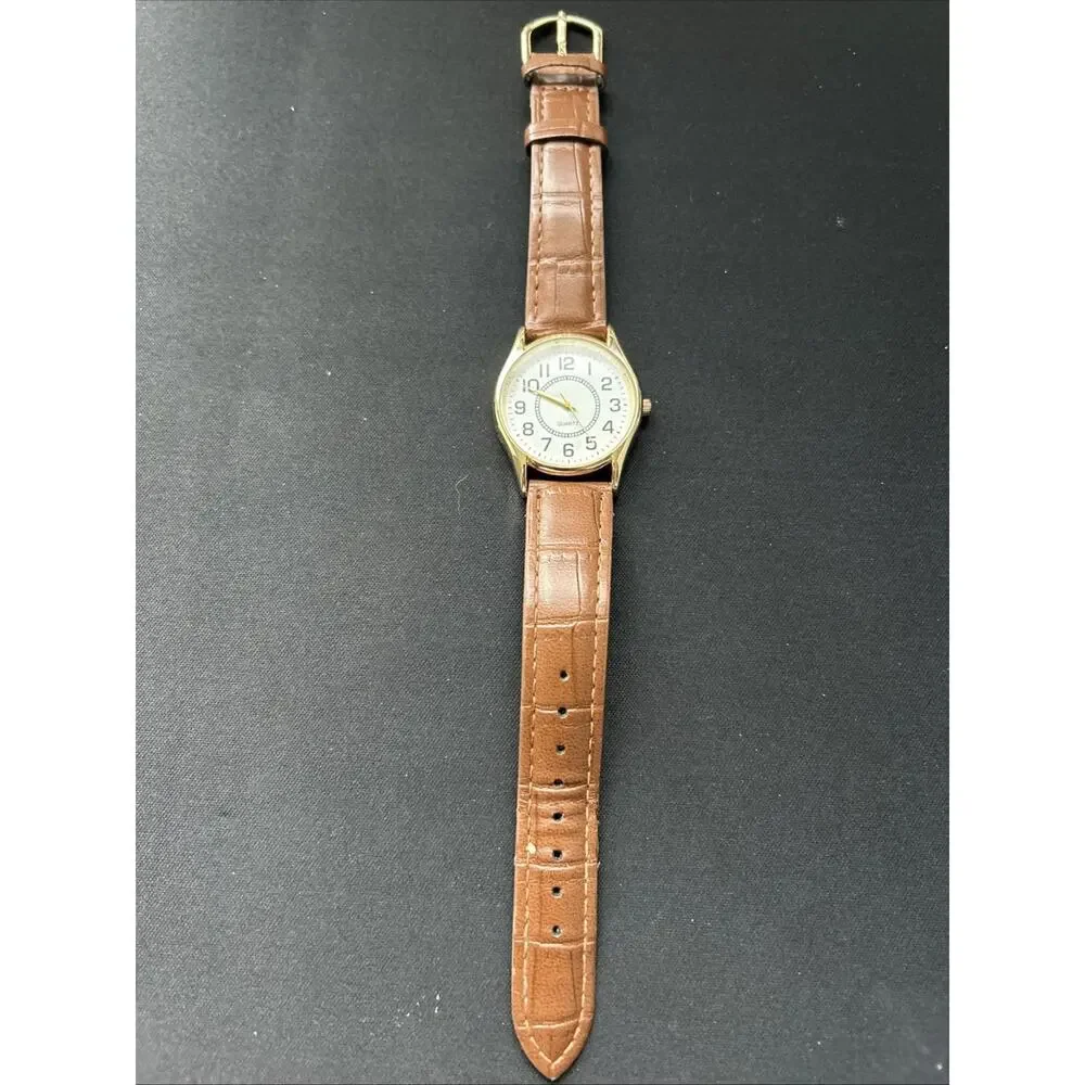 Gold Tone White Dial Brown Band Women’s Quartz Watch